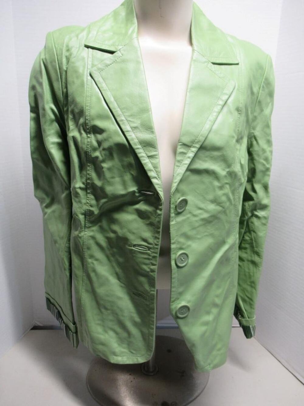 NWT Dialogue Women's Green Leather Jacket size Medium Lined CL27